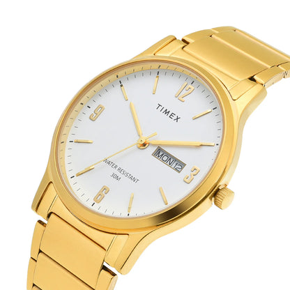 Timex Classics Men's White Round Dial Day Date Function Watch -TW000R435