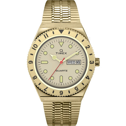 Q Timex Reissue St Steel Bracelet Gold Beige Dial Watch (Men) - TW2V18700U9