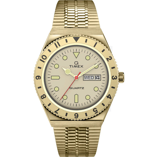 Q Timex Reissue St Steel Bracelet Gold Beige Dial Watch (Men) - TW2V18700U9