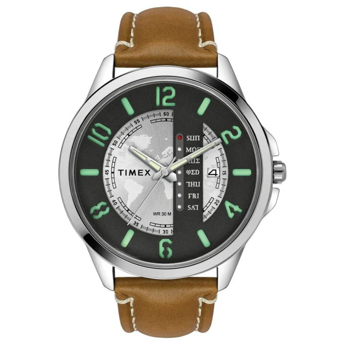 TWEG16501 Timex | Silver Dial Analog Leather Strap Watch (Men)