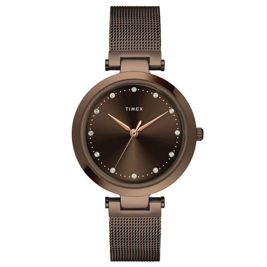 Timex Fashion Women's Brown Dial Round Case Watch -TWEL11825