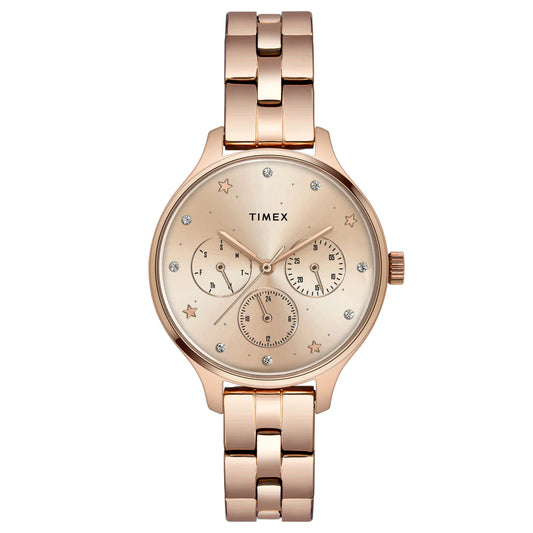 Timex Fashion Women's Rose Gold Round Multifunction Dial Watch -TWEL14814